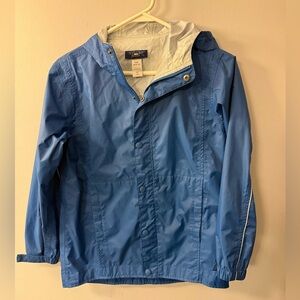 REI Blue Hooded Rain Jacket with pockets, kid’s size M 10-12.